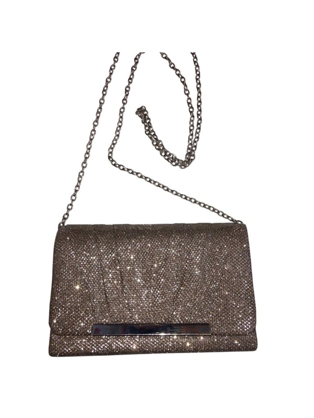 Vintage Gunne Sax Metallic Evening Clutch Bag Silver Gold Removeable Chain Strap